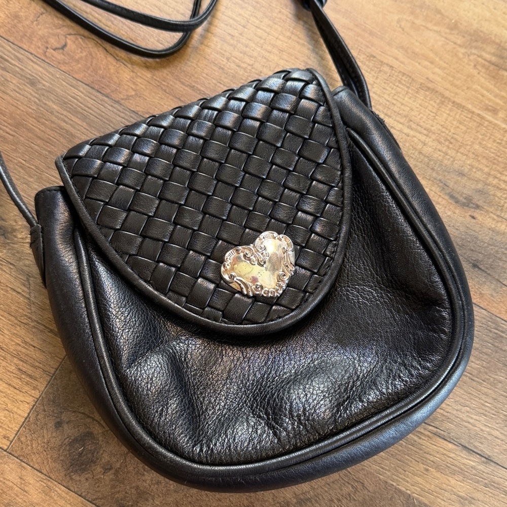 Brighton black soft leather bag with heart charm snap